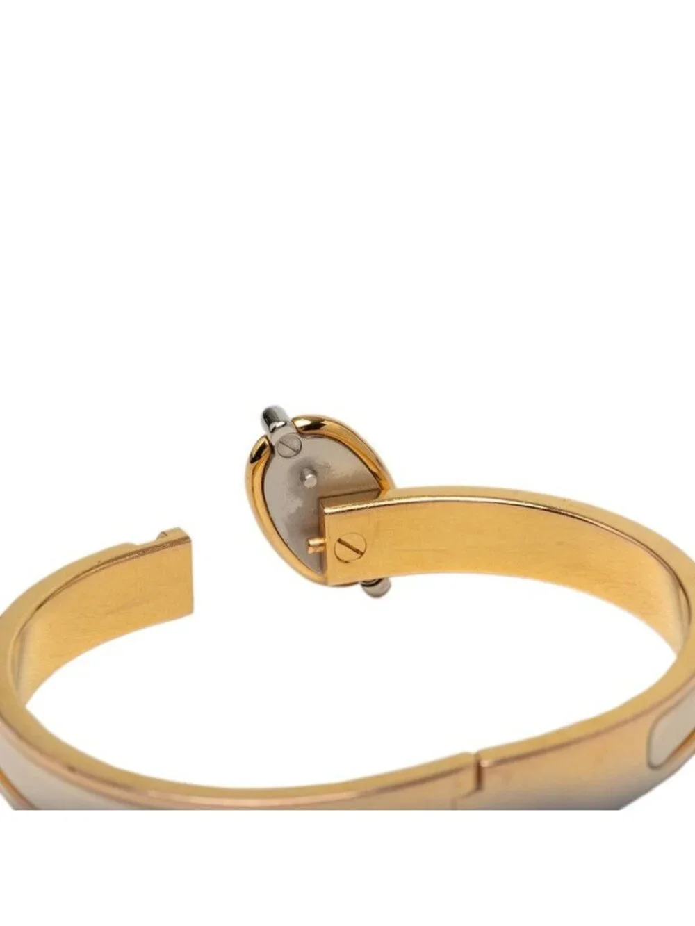 Hermes Mini Clic Chaine D'ancre Bracelet Bangle Pink Gold Cream Ivory Plated